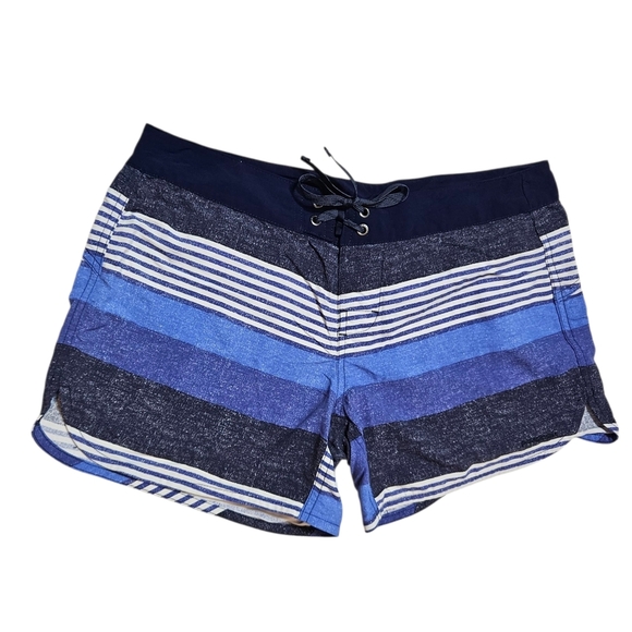 Patagonia Women's Wavefarer Boardshorts Striped Blue Indigo 5" size 8 - Picture 1 of 8